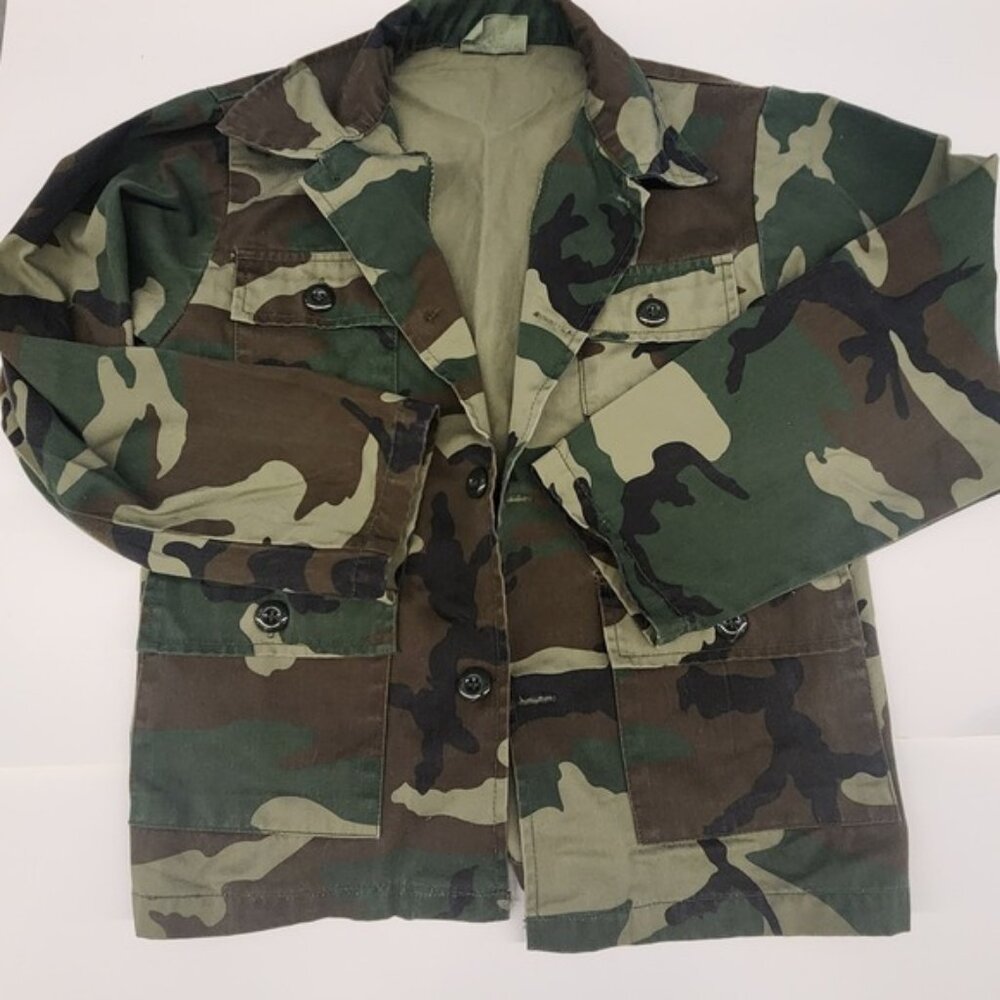 Vintage Camo Military Field Jacket Button‎ Down Outdoors Utility Coat kids 8/10